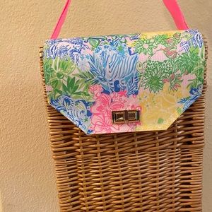 Lilly Pulitzer Wicker Wine Basket Tote